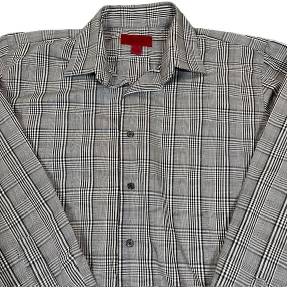 Bergamo New York Black Plaid Men's Button Front Dress Shirt Size Medium - Picture 3 of 10